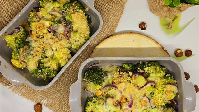 Gratin de brocoli au boursin et noisettes