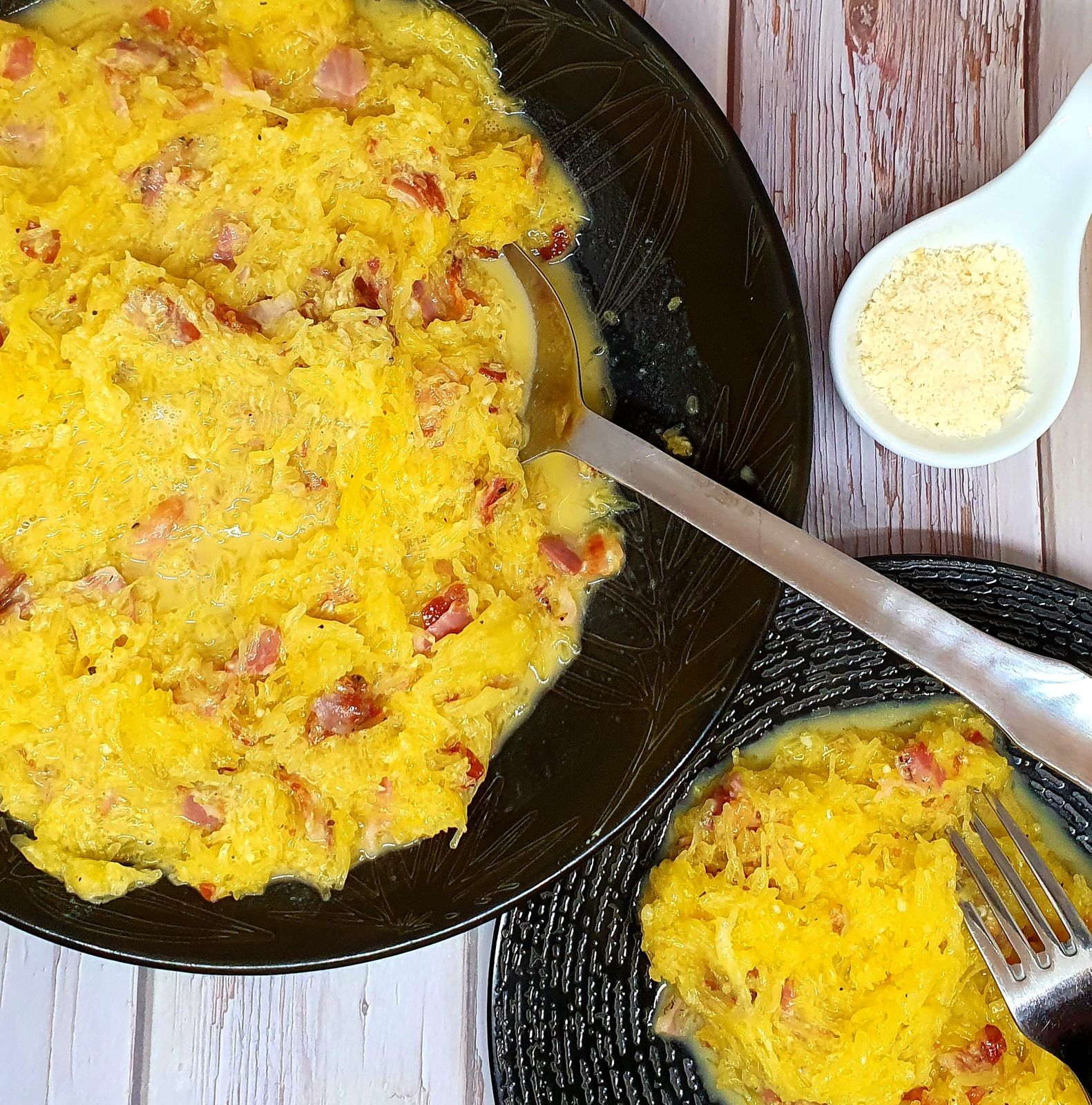 Courge spaghetti à la carbonara