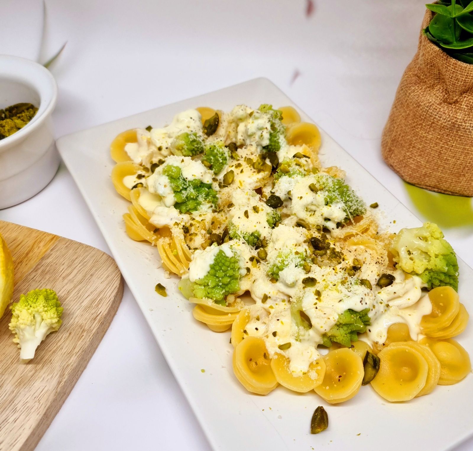 Pâtes au chou romanesco et au citron