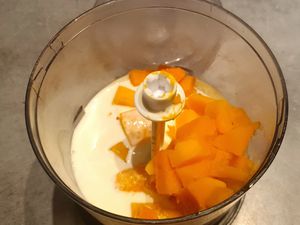 Gratin de pennes aux champignons, sauce potimarron