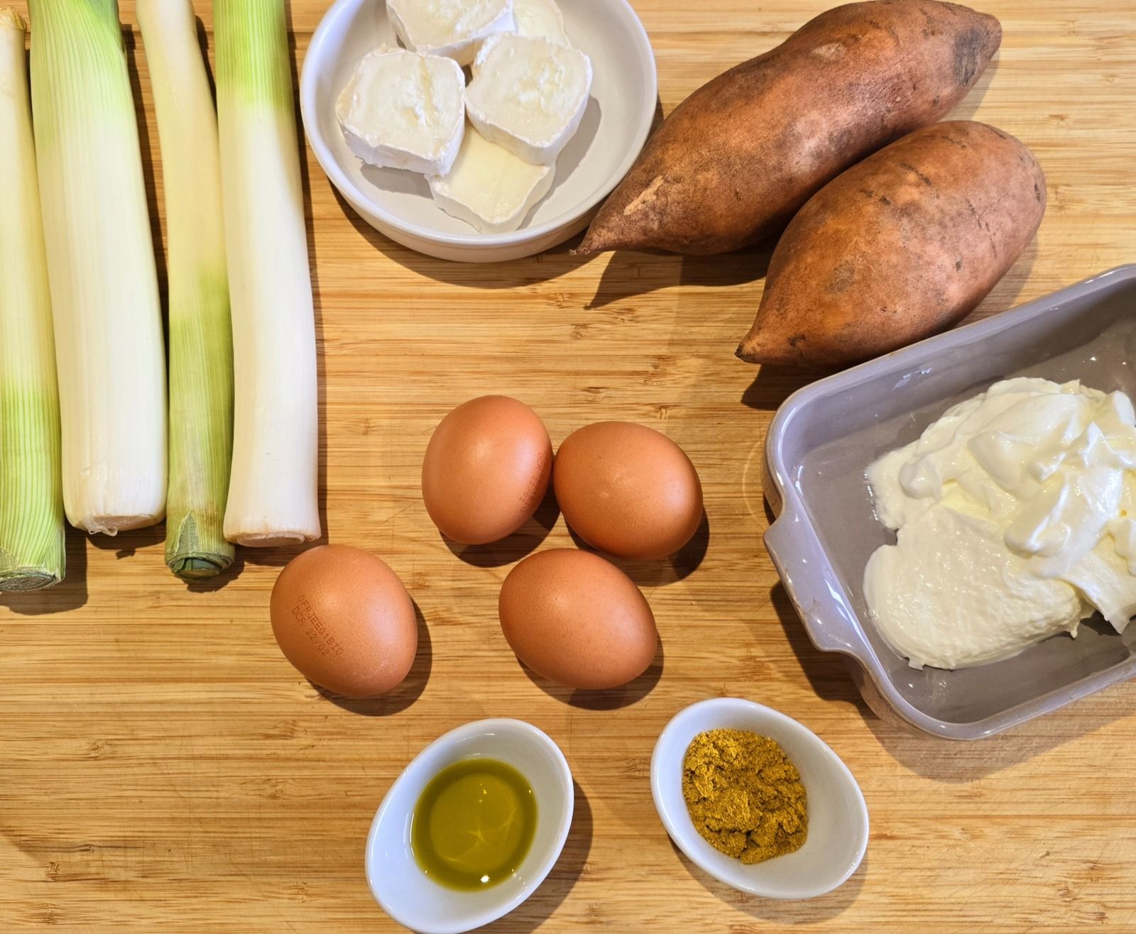 Quiche sans pâte patates douces, poireaux et chèvre
