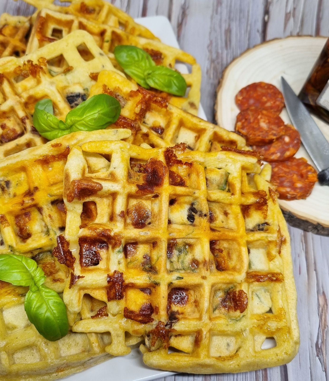 Gaufres au chorizo et aux tomates séchées