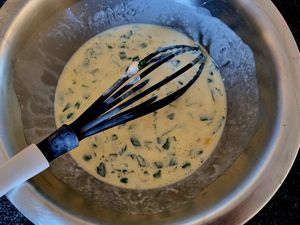 Clafoutis de fèves au basilic et parmesan