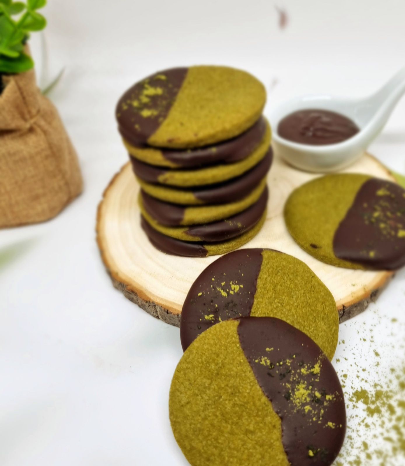 Shortbreads matcha chocolat noir