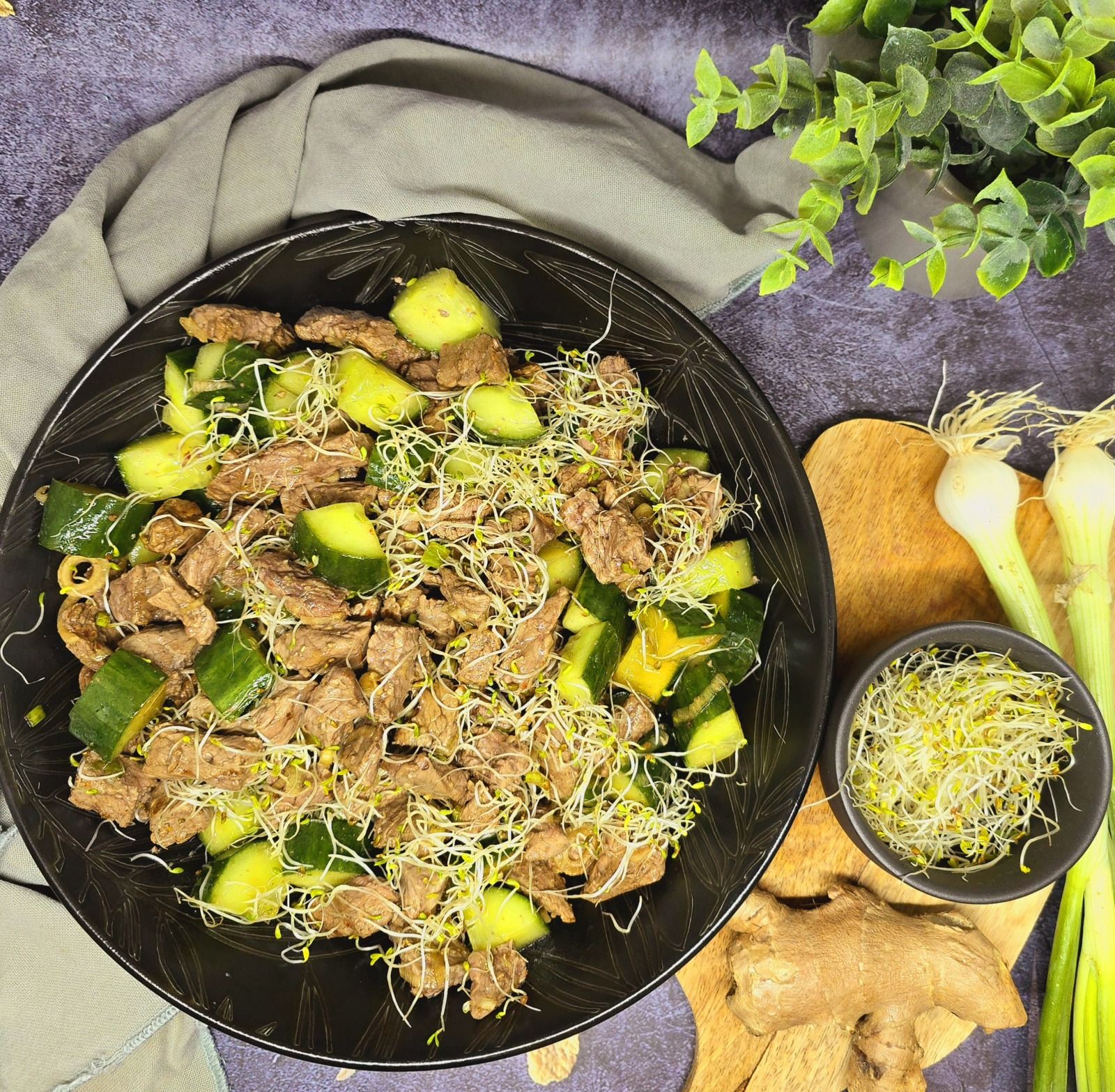 Salade marinée de bœuf et concombre