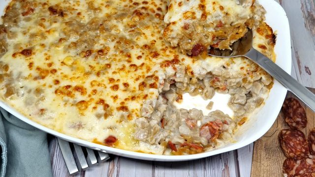 Gratin de crozets au chorizo et comté