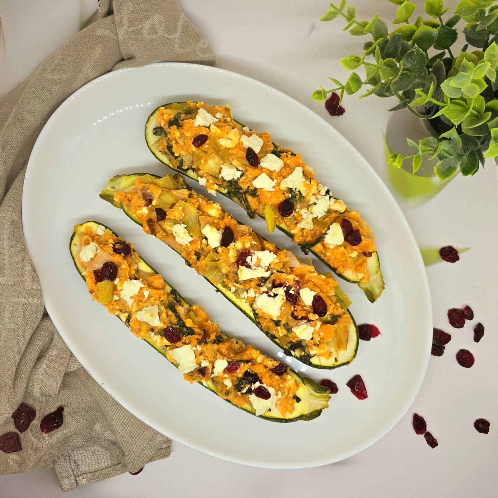 Courgettes farcies à la patate douce et fêta