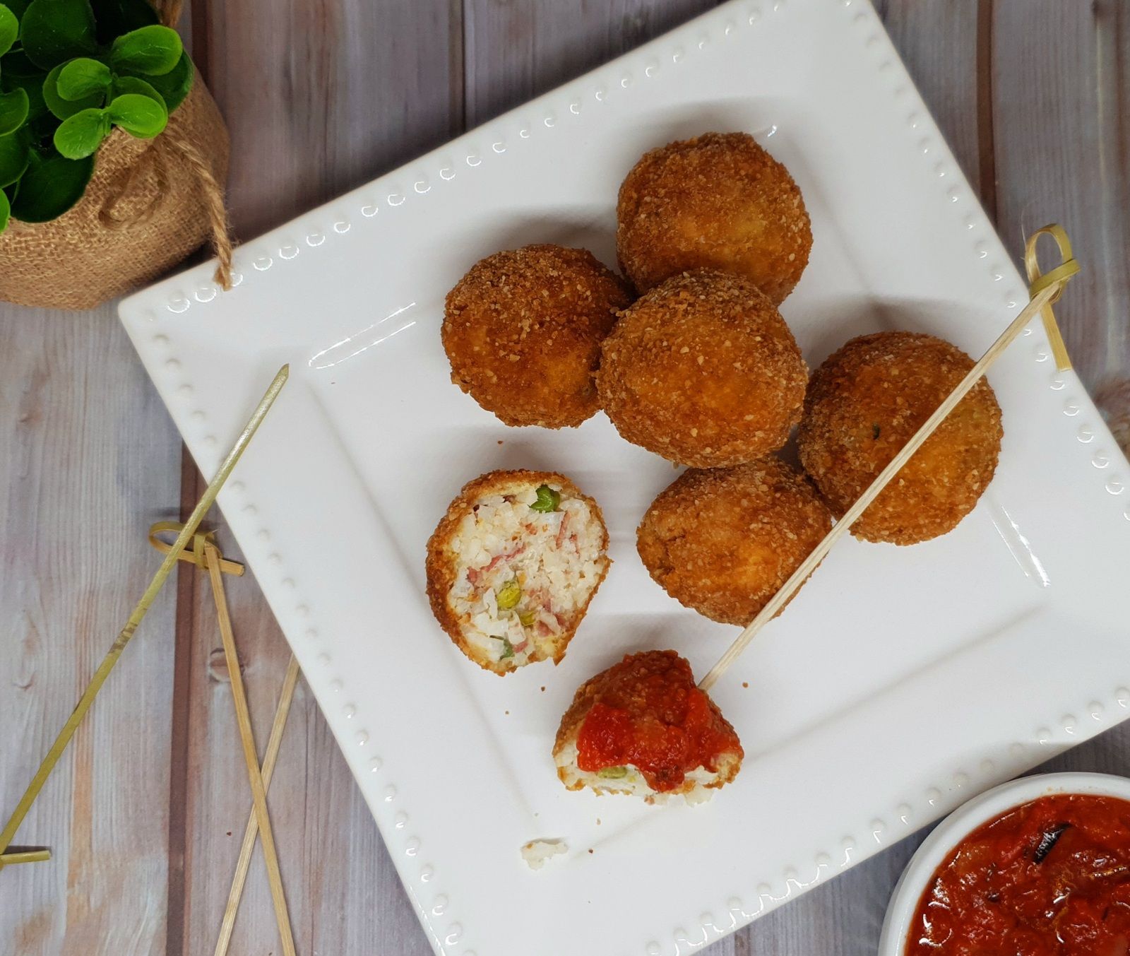 Arancinis petits pois bacon