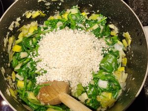 Gâteau de riz aux poireaux et épinards