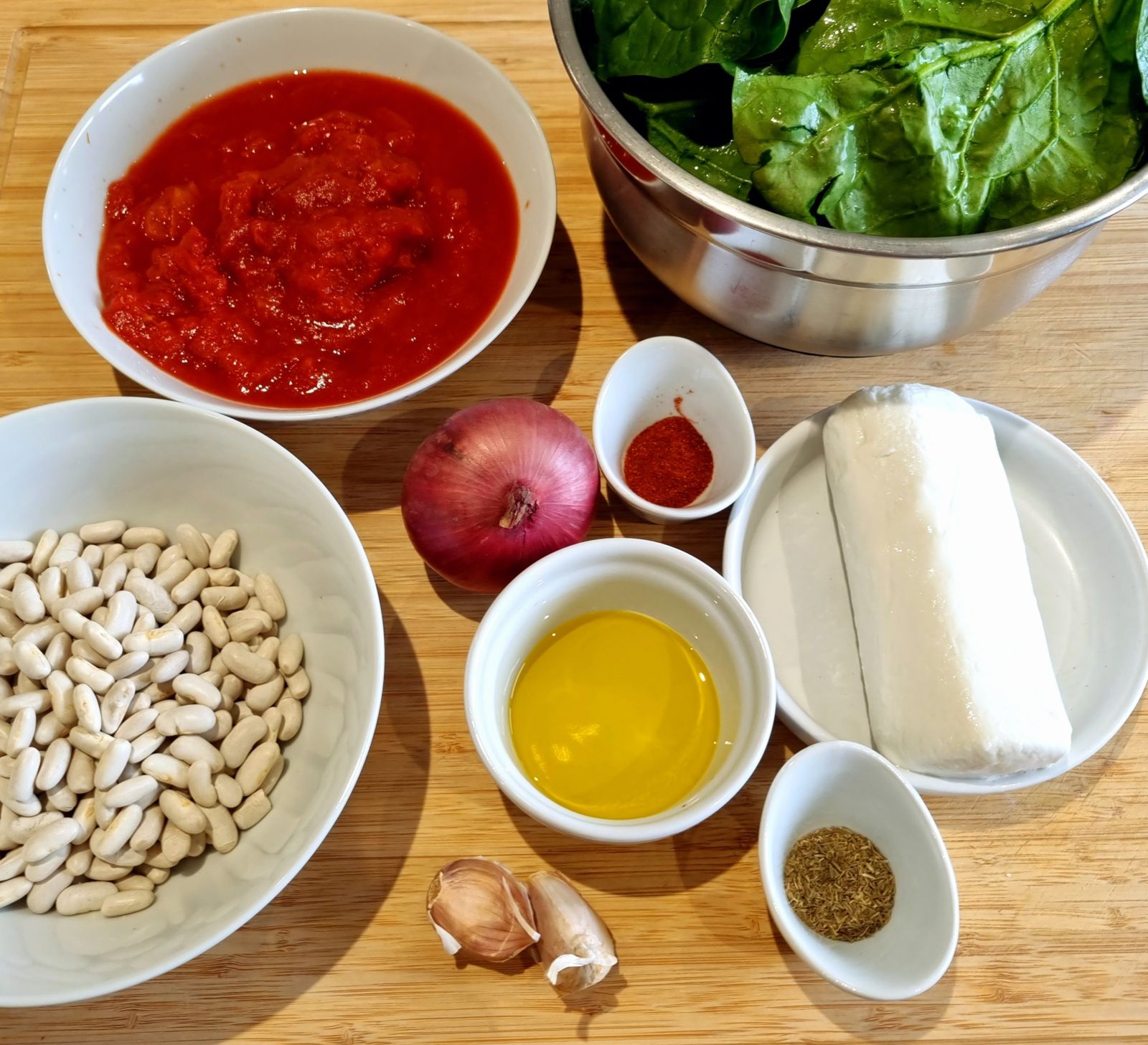 Gratin de haricots blancs et épinards