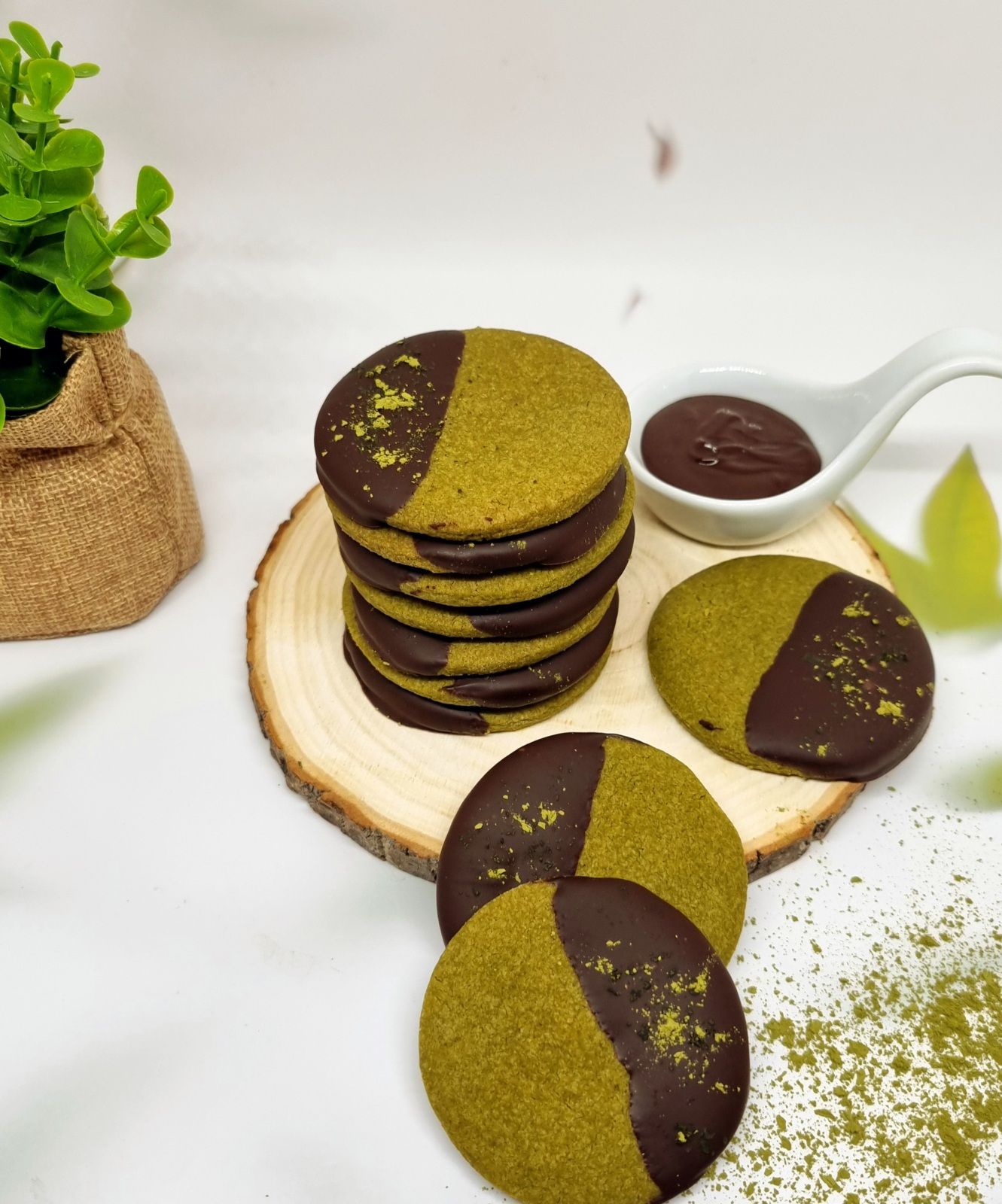 Shortbreads matcha chocolat noir