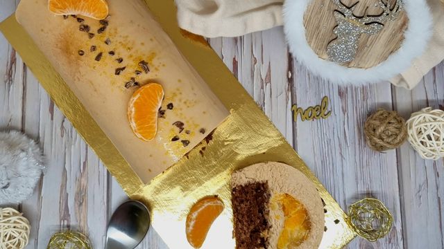 Bûche clémentine et chocolat au caramel