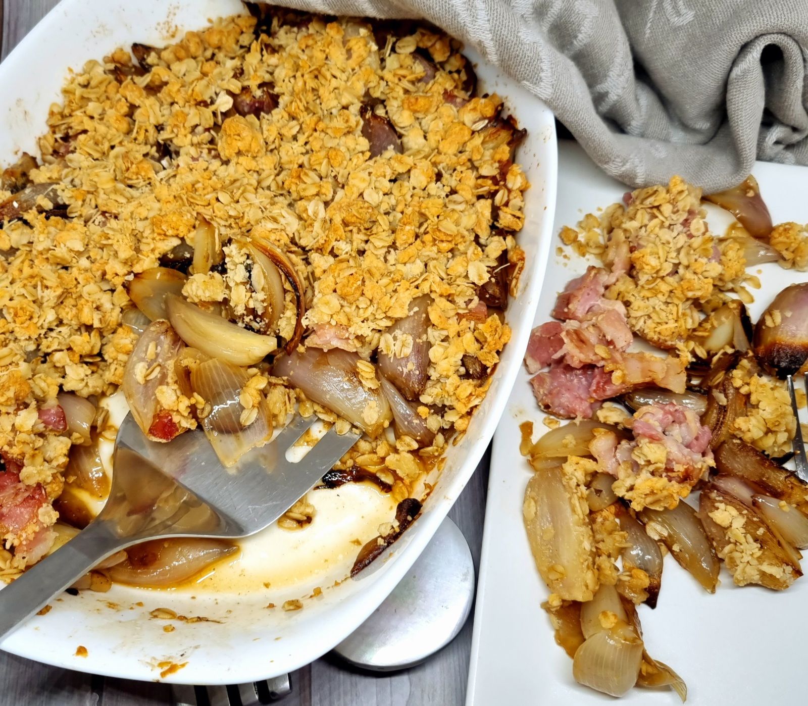 Crumble d'échalotes au lard fumé