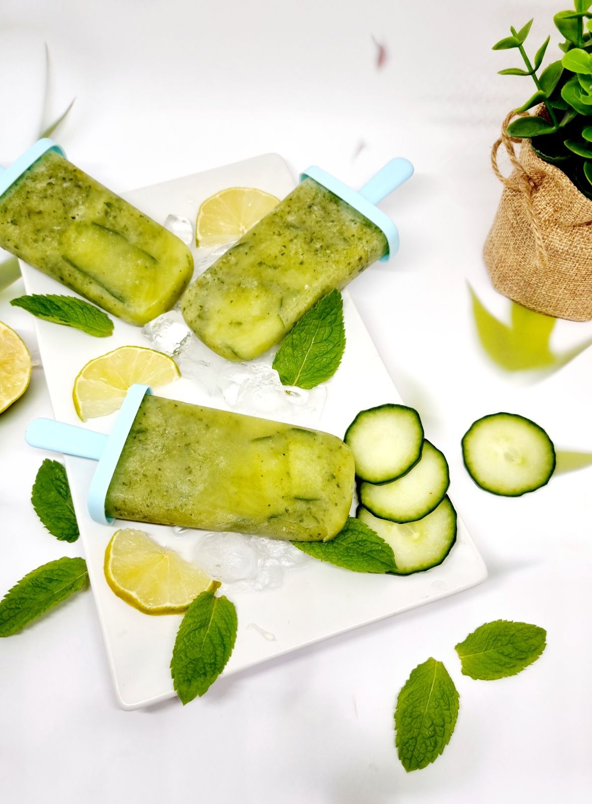 Popsicle concombre citron vert et menthe