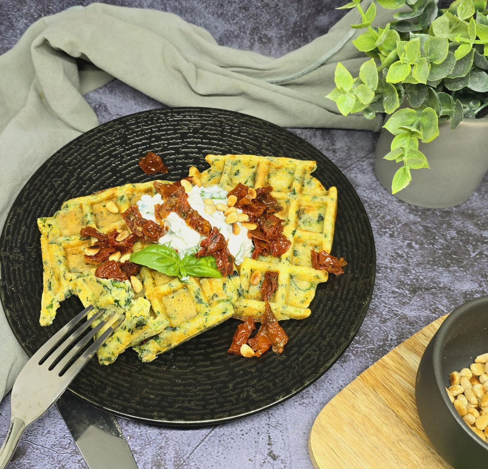 Gaufres de polenta et épinards