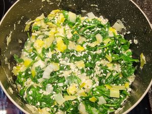 Gâteau de riz aux poireaux et épinards