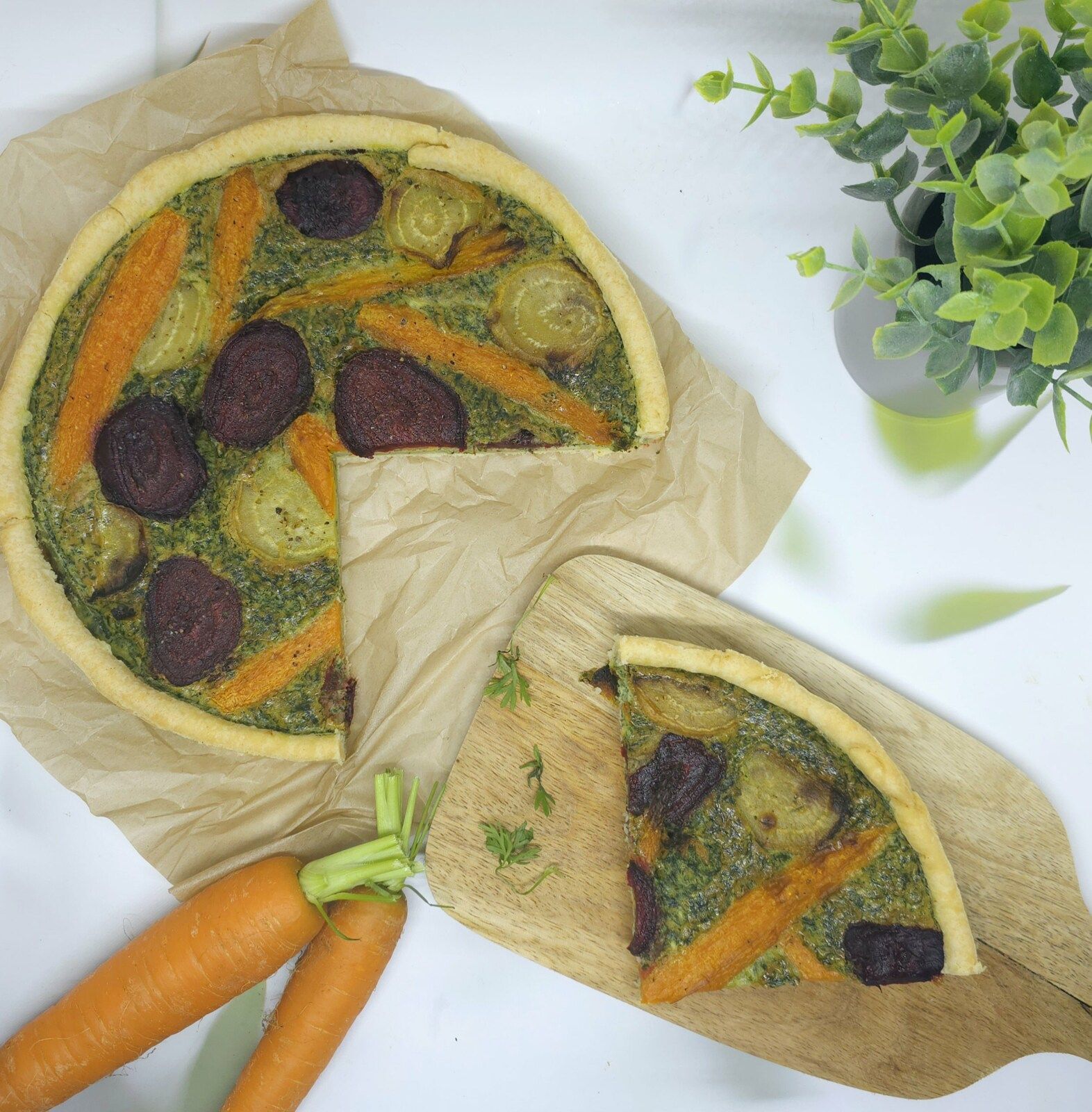 Quiche aux carottes et betteraves rôties