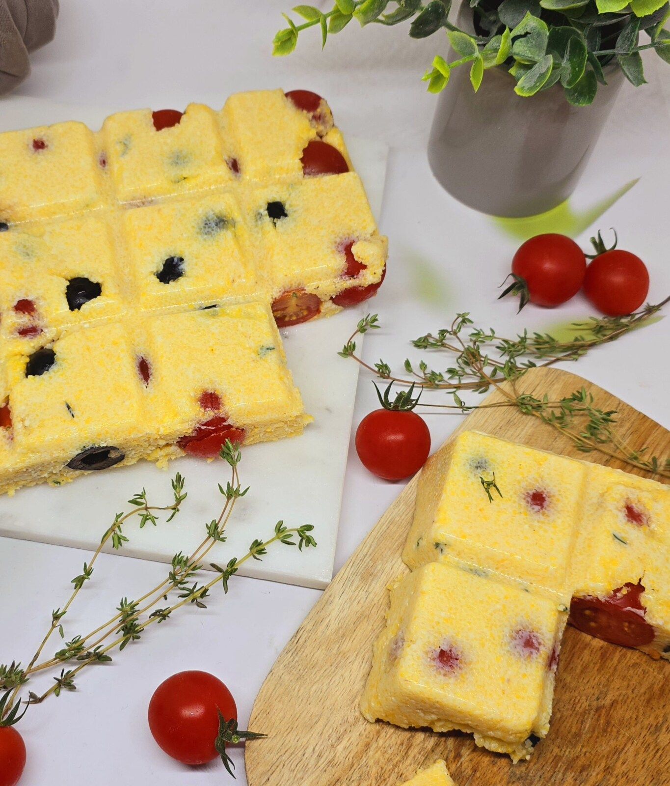 Cubes de polenta aux tomates et olives