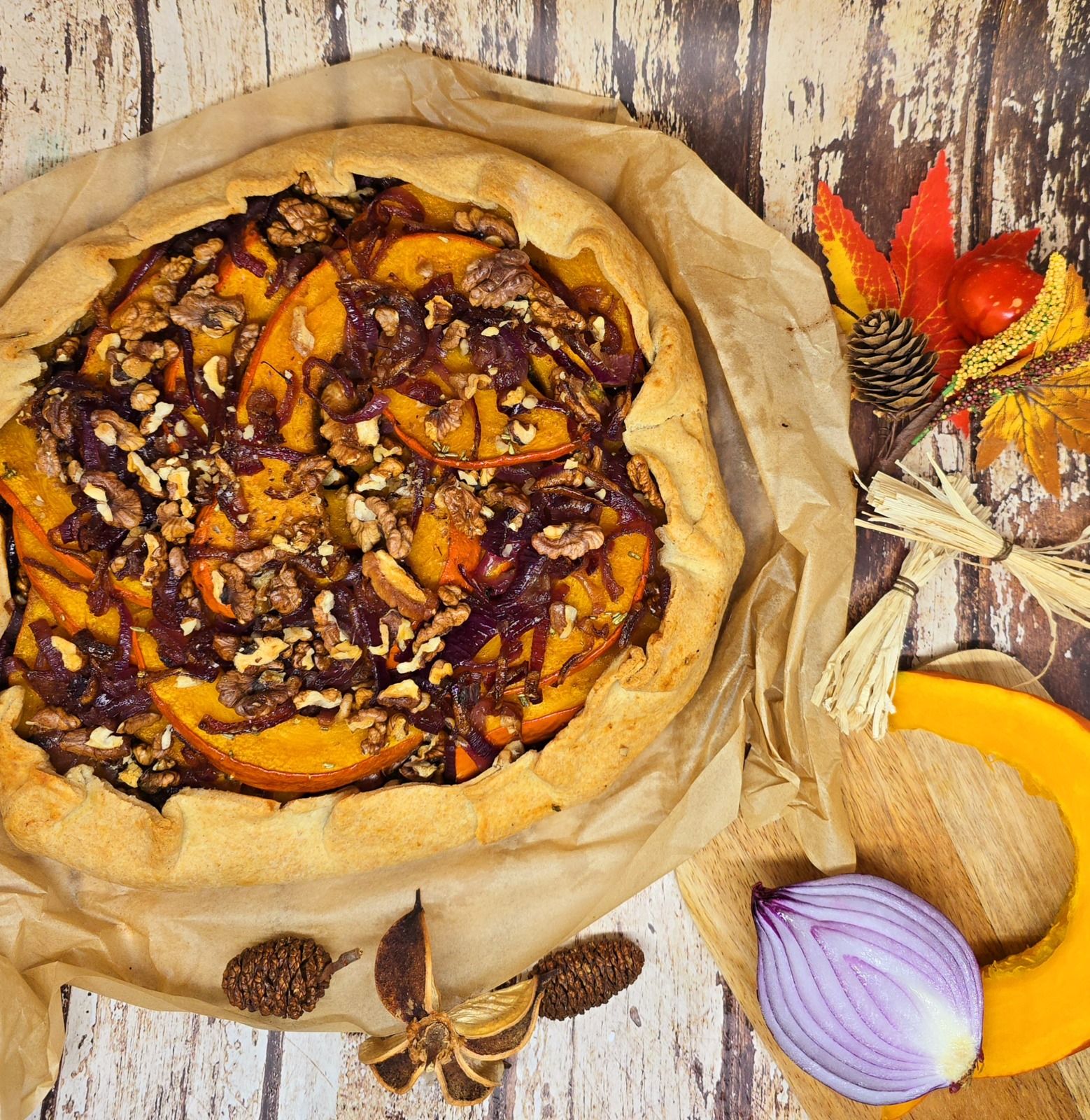 Tarte rustique potimarron et oignons