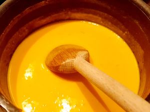 Gratin de pennes aux champignons, sauce potimarron