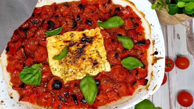 Fêta rôtie aux poivrons et tomates cerises