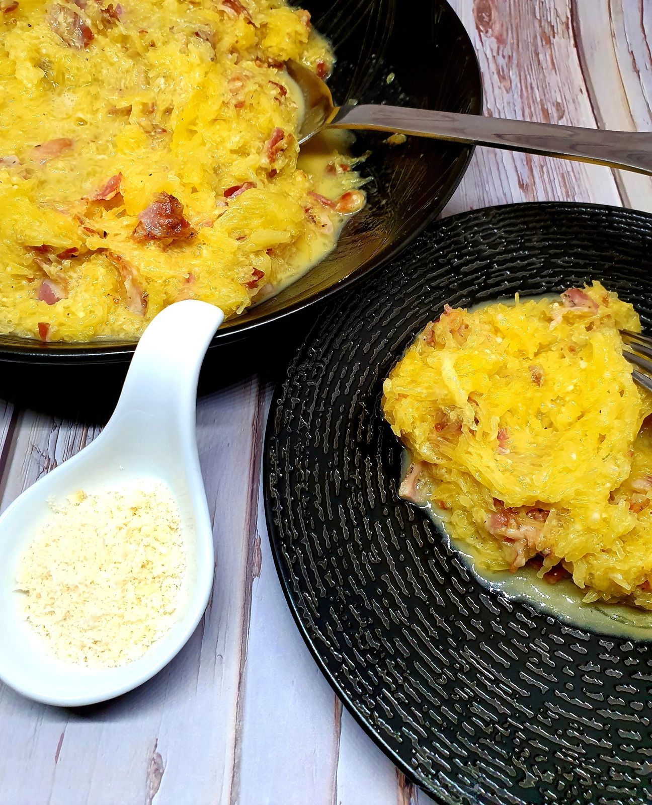 Courge spaghetti à la carbonara
