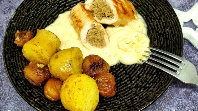 Ballottines de dinde aux châtaignes et champignons