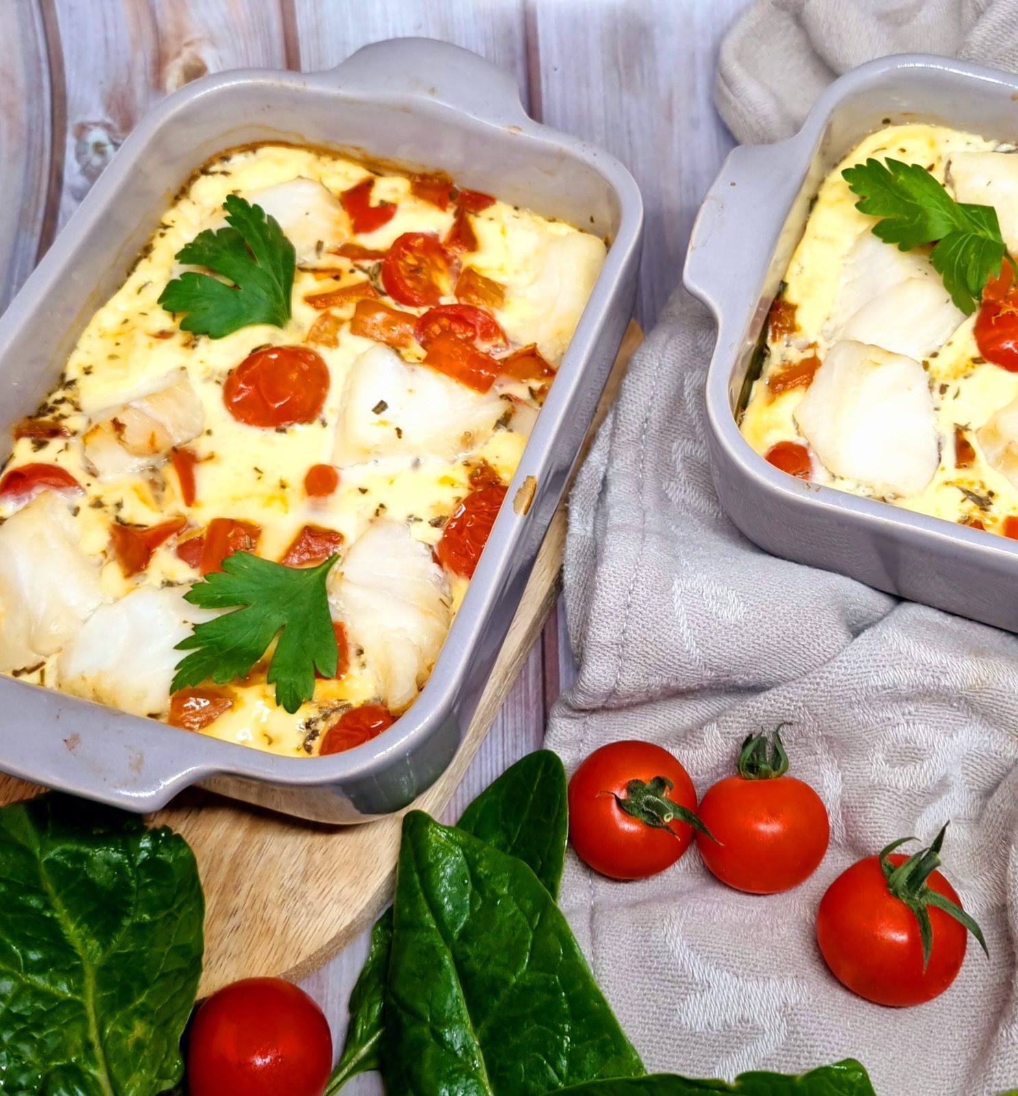 Flans de cabillaud et légumes