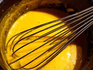 Gratin de pennes aux champignons, sauce potimarron