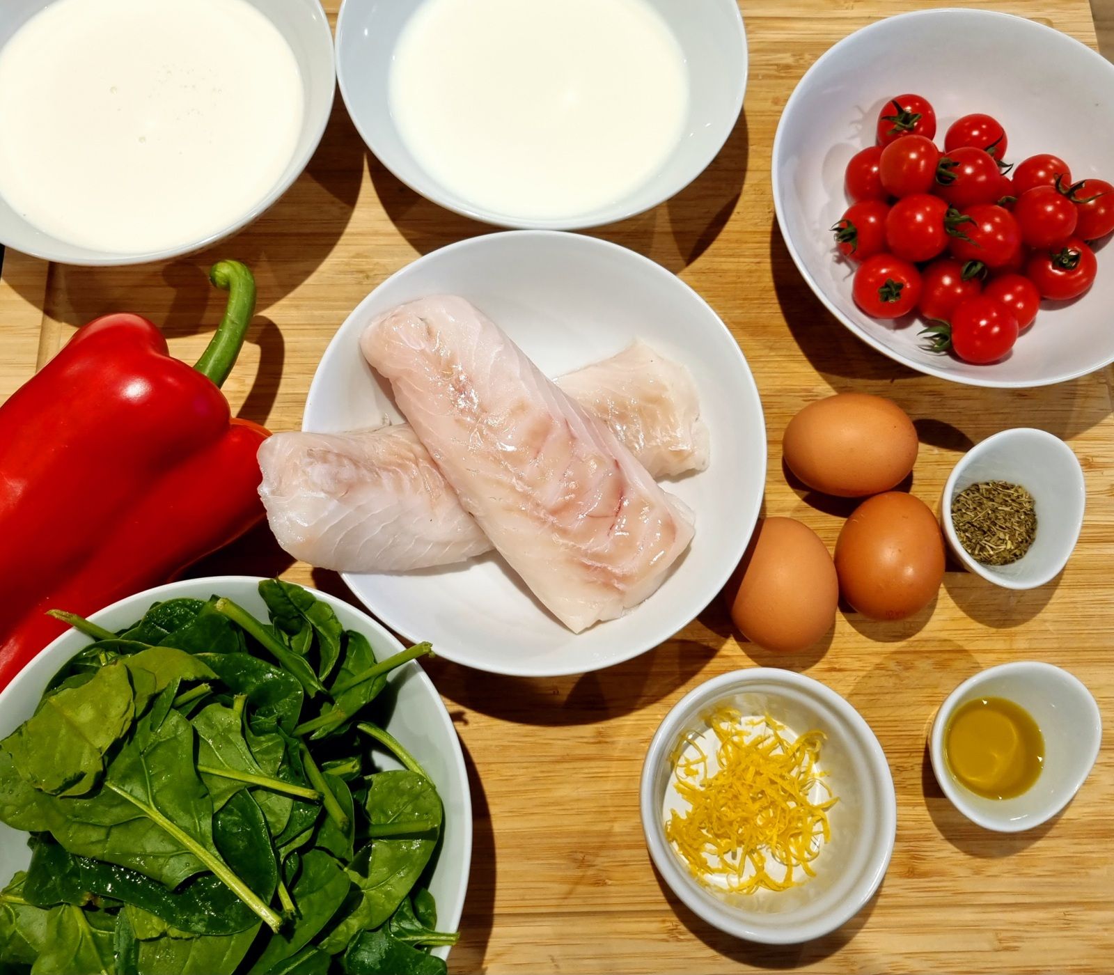 Flans de cabillaud et légumes