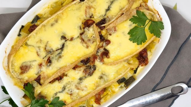 Gratin de poireaux au morbier