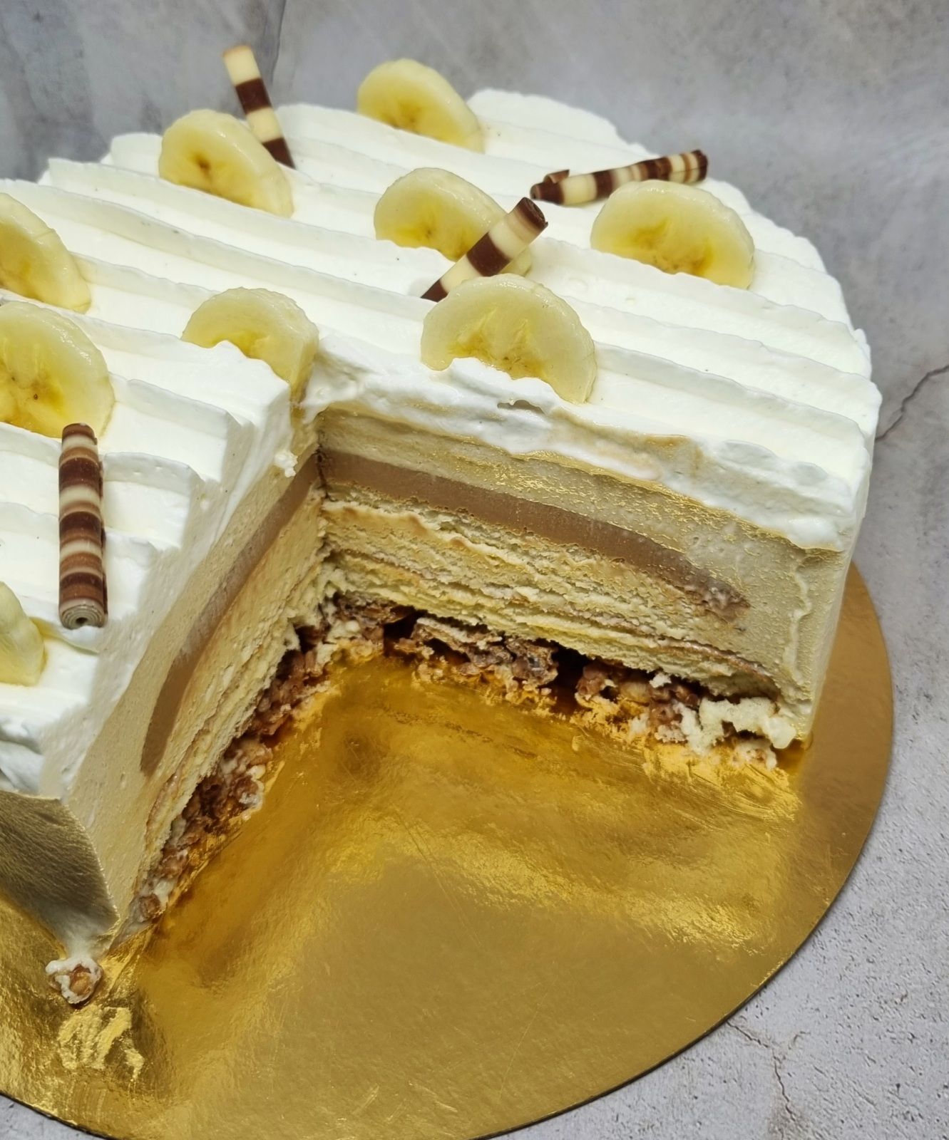 Entremet banane et chocolat au caramel