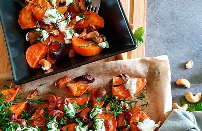 Patates douces rôties aux noix de cajou et chèvre