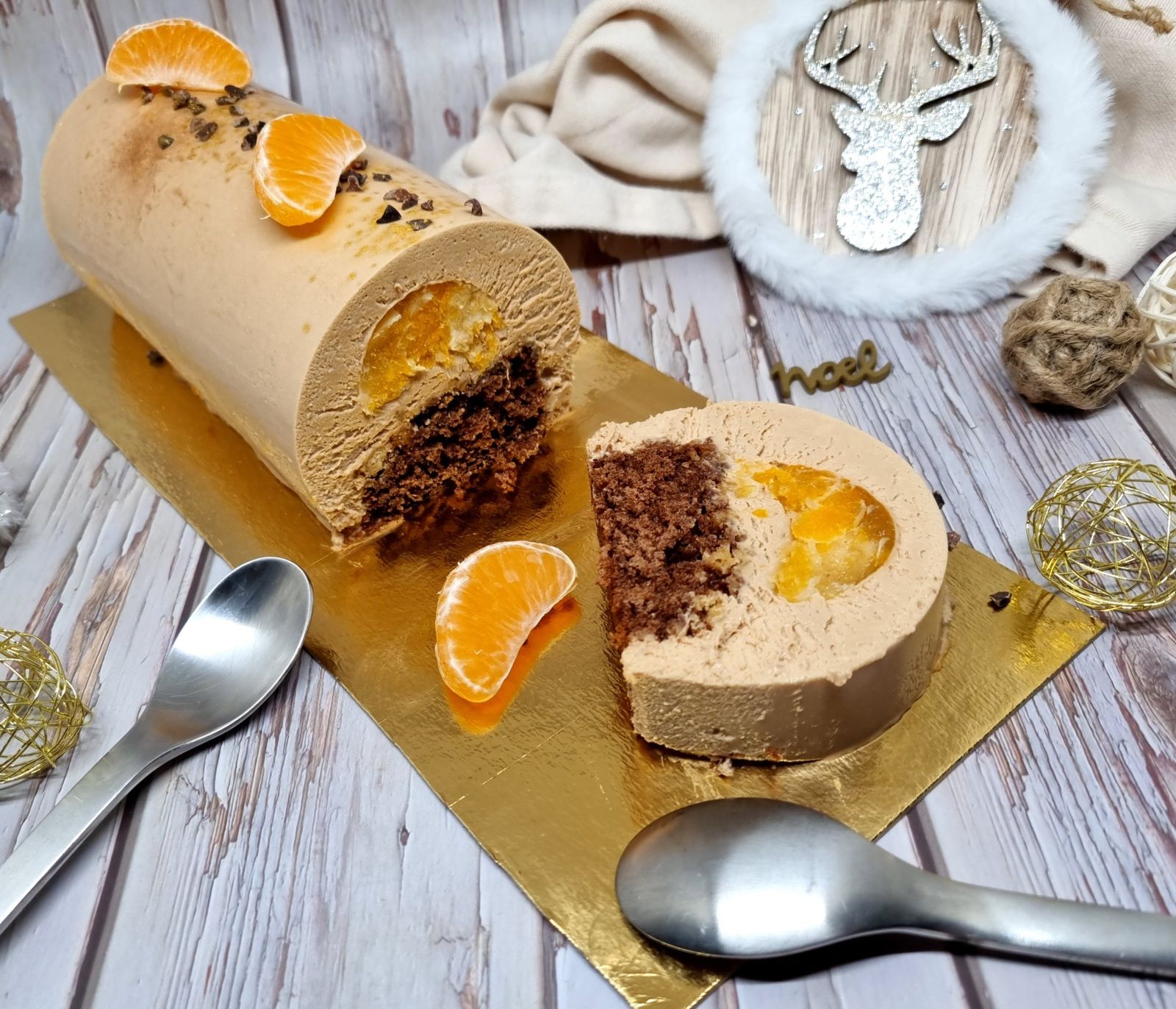 Bûche clémentine et chocolat au caramel