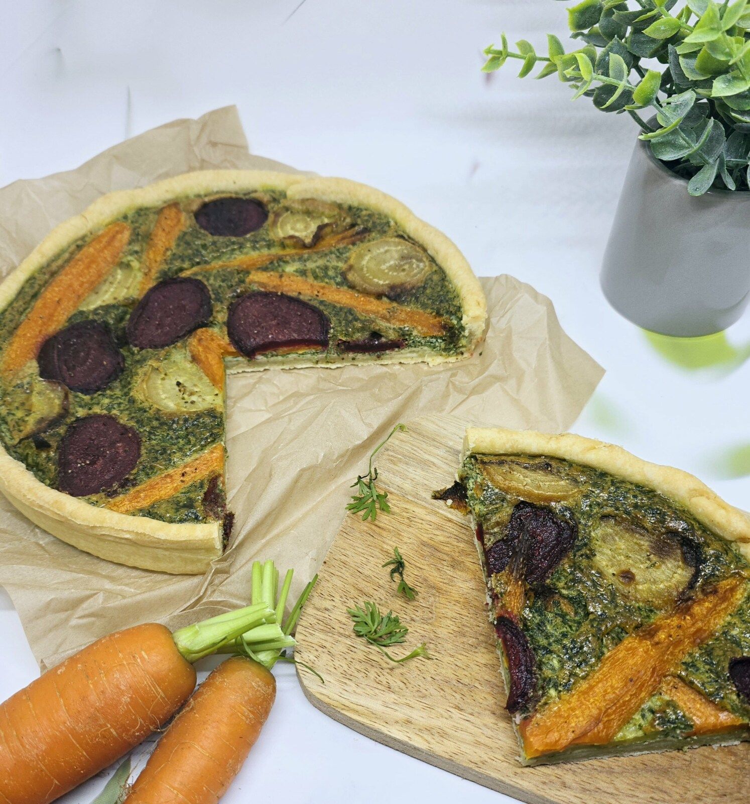 Quiche aux carottes et betteraves rôties