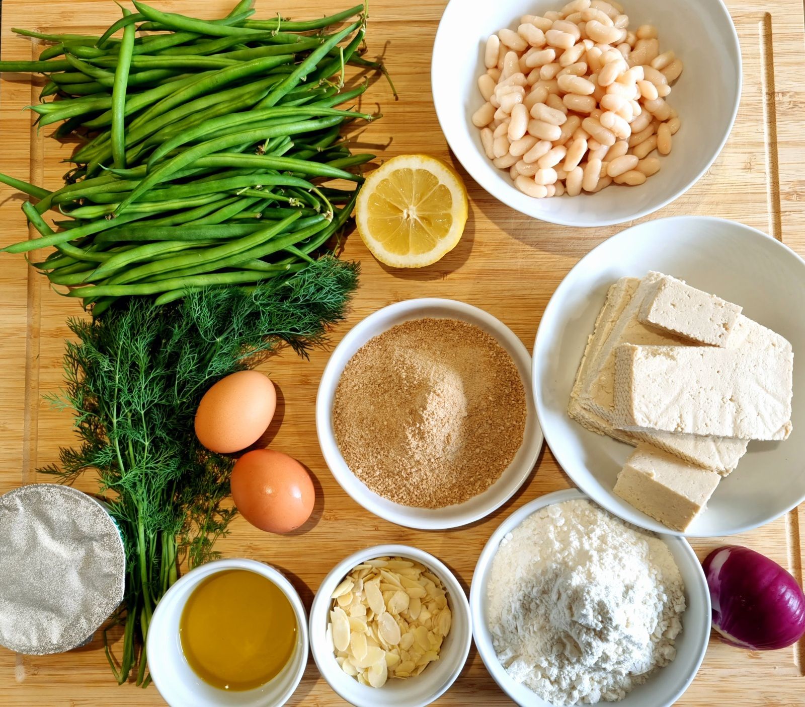 Boulettes de tofu et salade de haricots verts