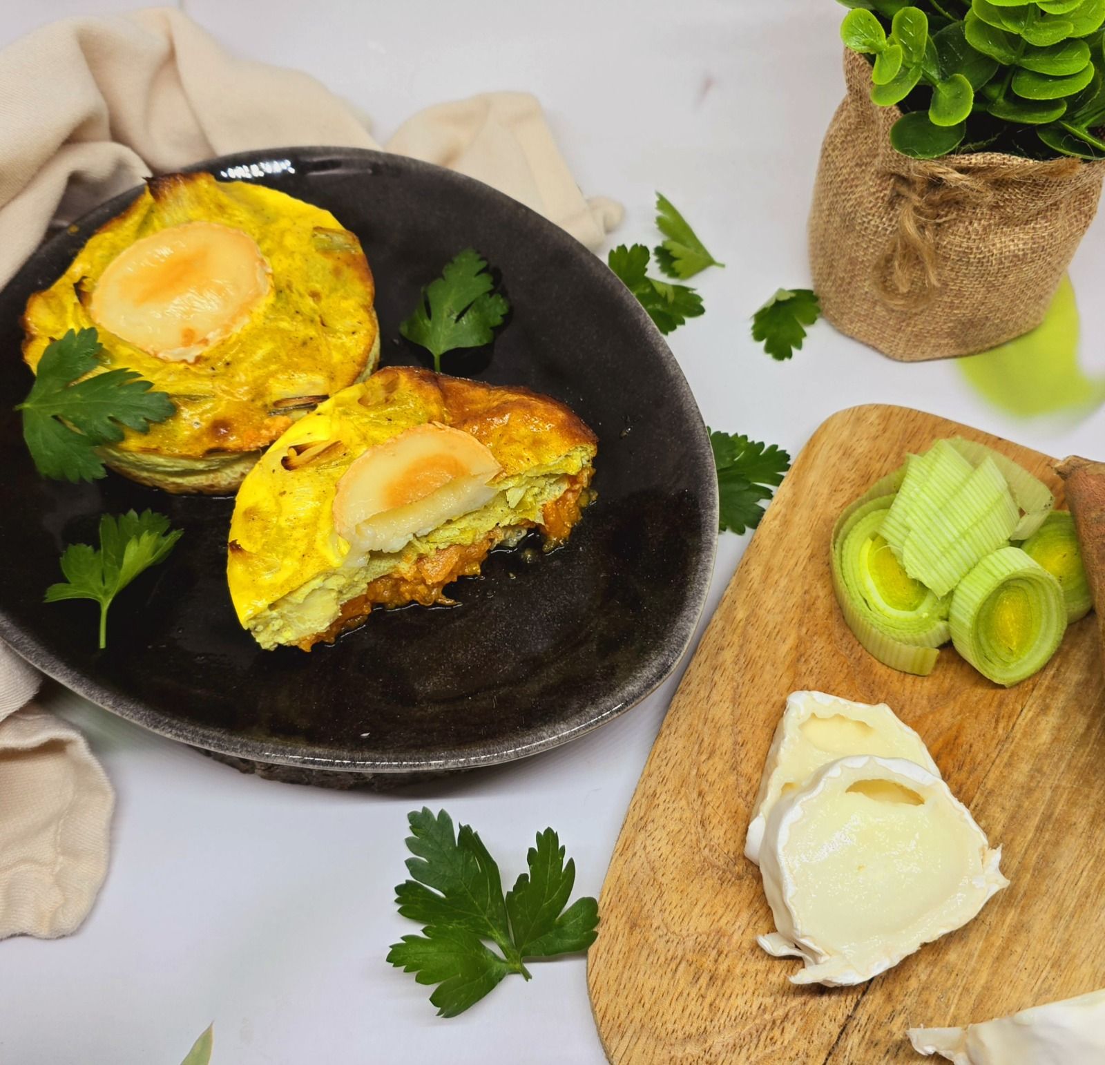 Quiche sans pâte patates douces, poireaux et chèvre