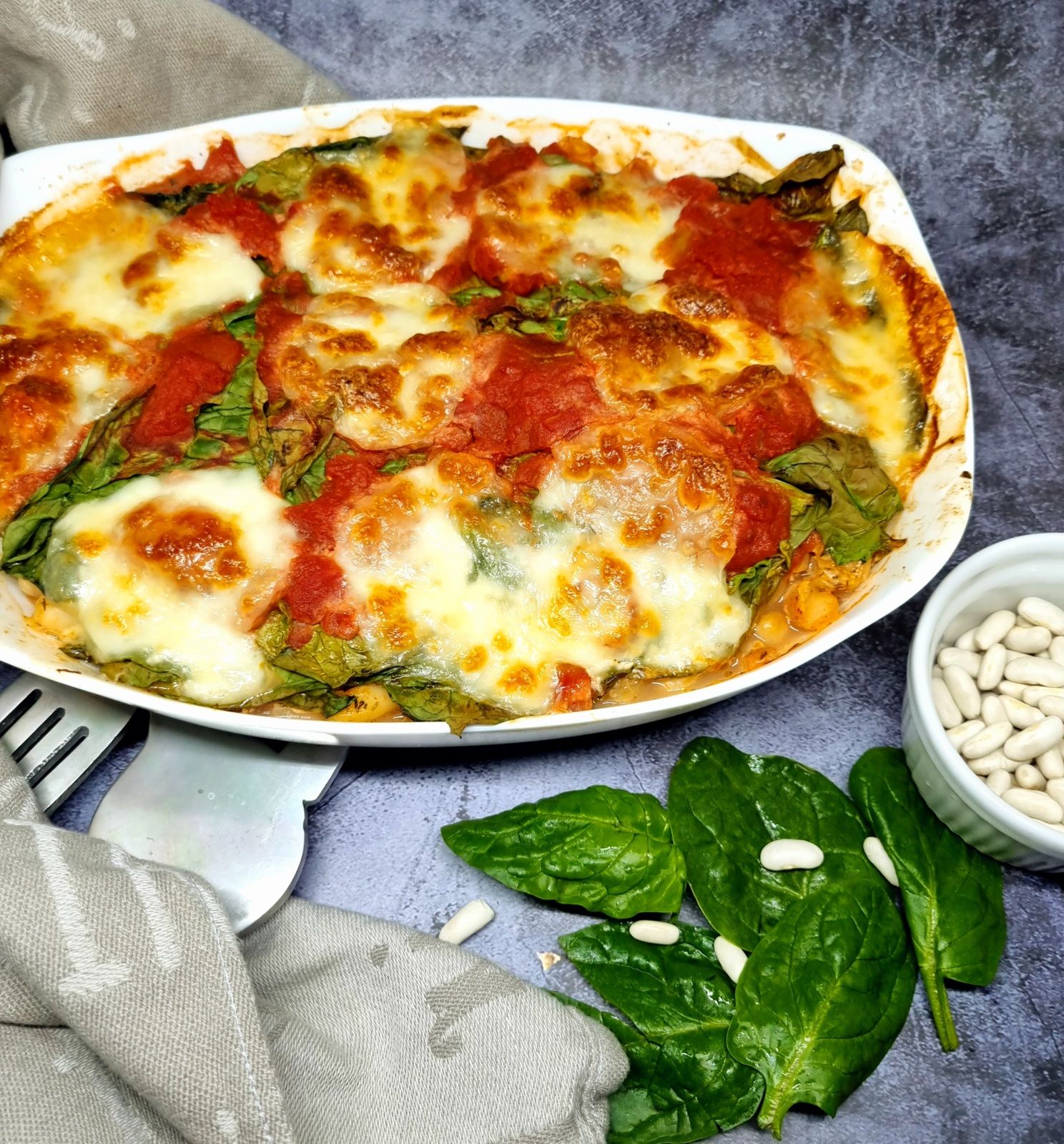 Gratin de haricots blancs et épinards