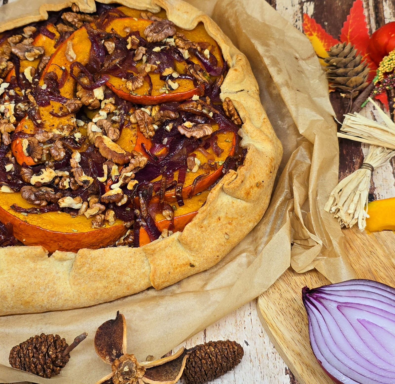Tarte rustique potimarron et oignons
