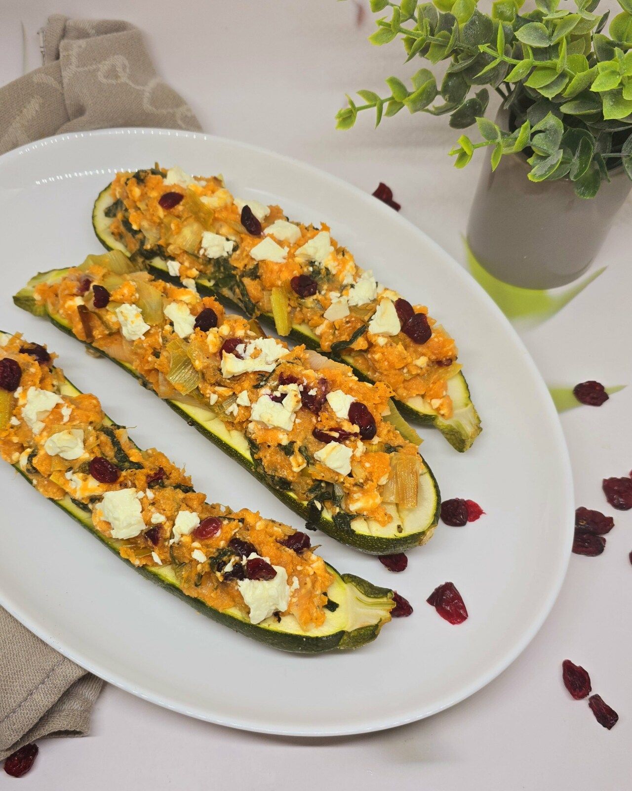 Courgettes farcies à la patate douce et fêta