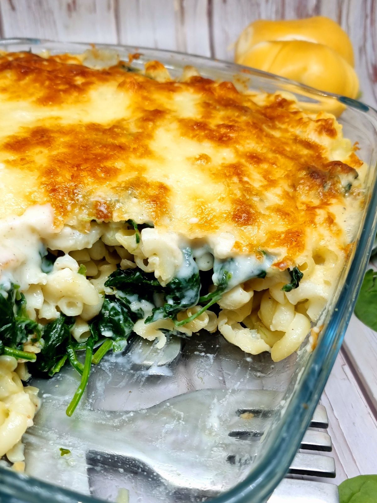 Gratin de pâtes aux épinards et poulet