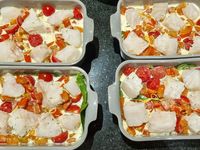 Flans de cabillaud et légumes