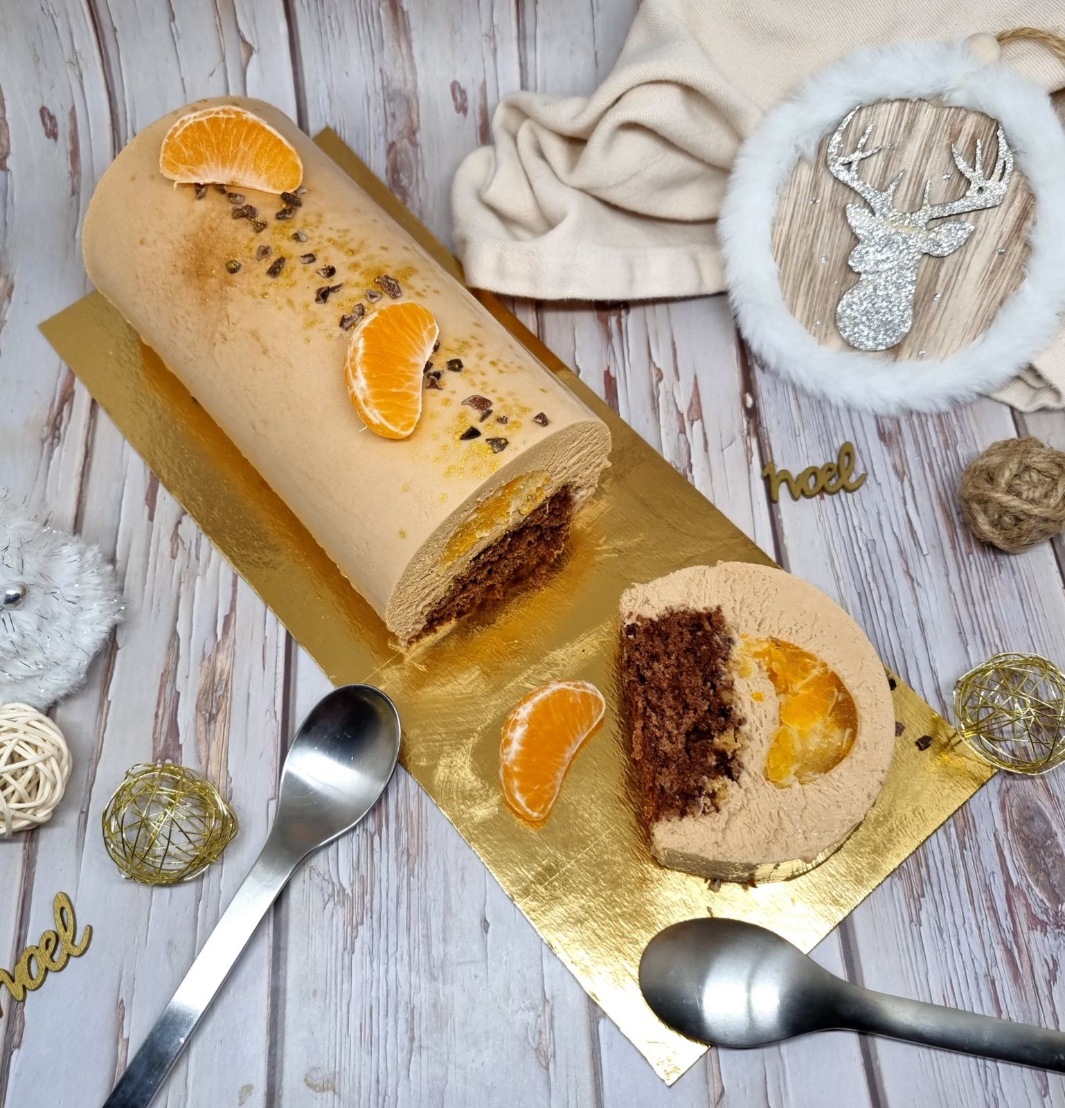 Bûche clémentine et chocolat au caramel
