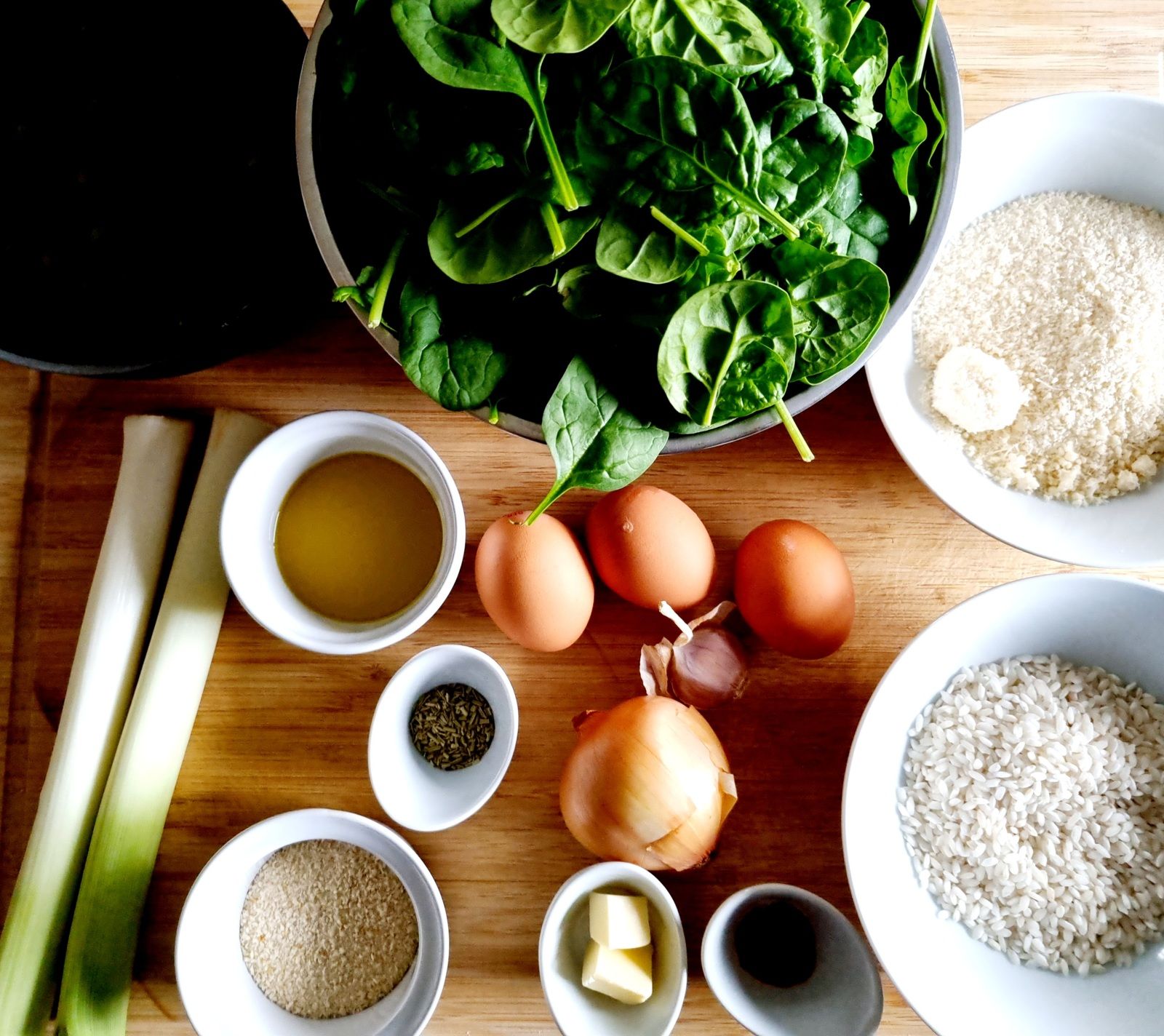 Gâteau de riz aux poireaux et épinards