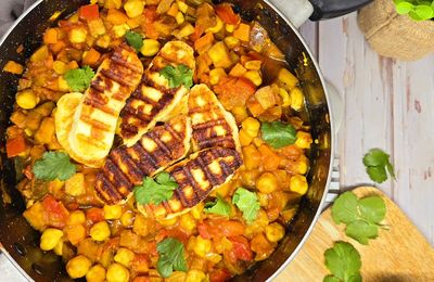 Ragoût de pois chiches au halloumi grillé