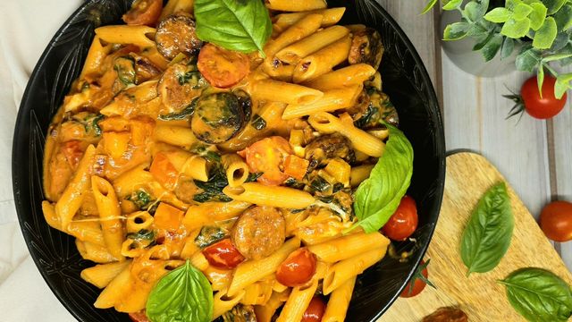 Pennes au chorizo et légumes