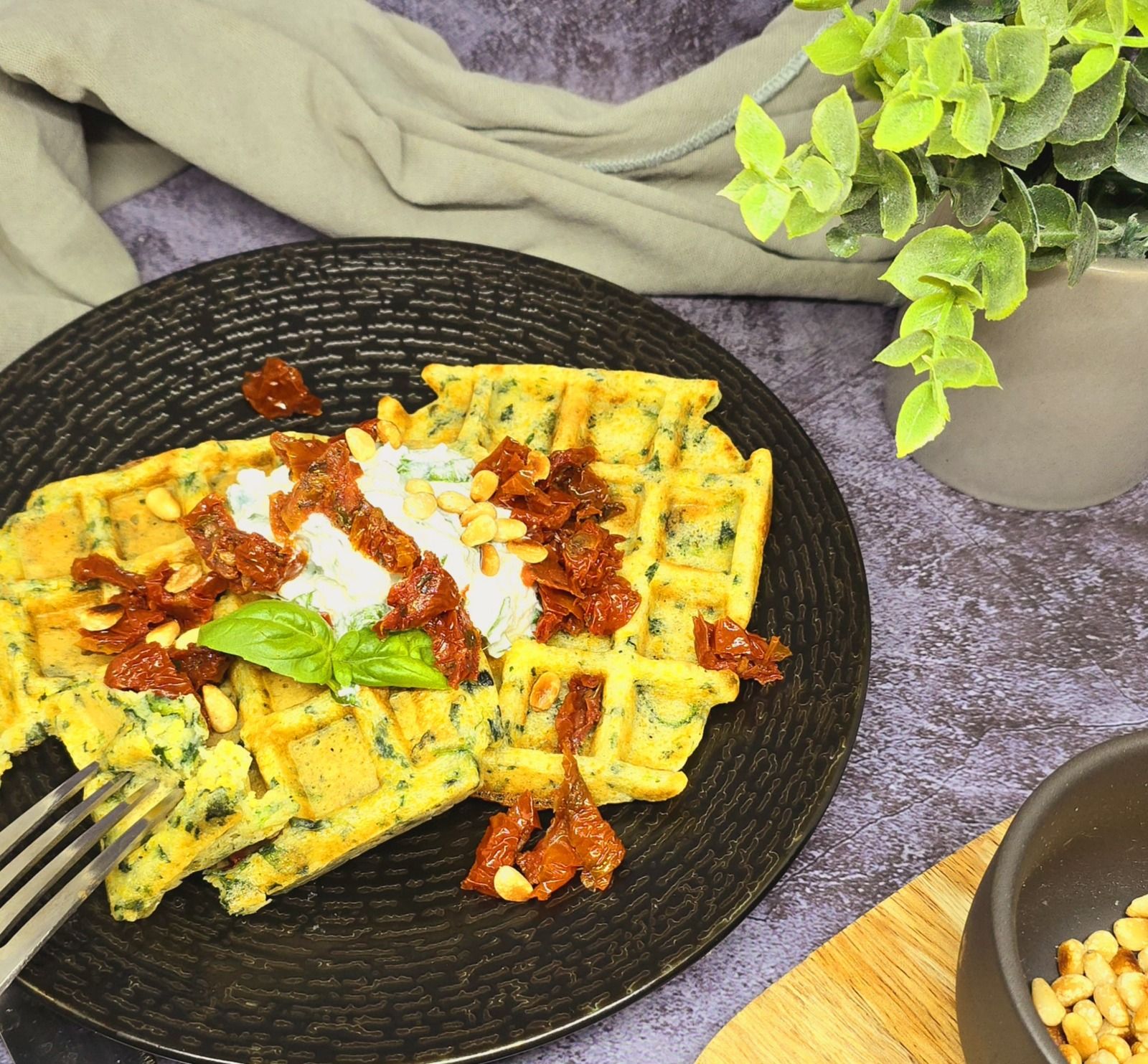 Gaufres de polenta et épinards