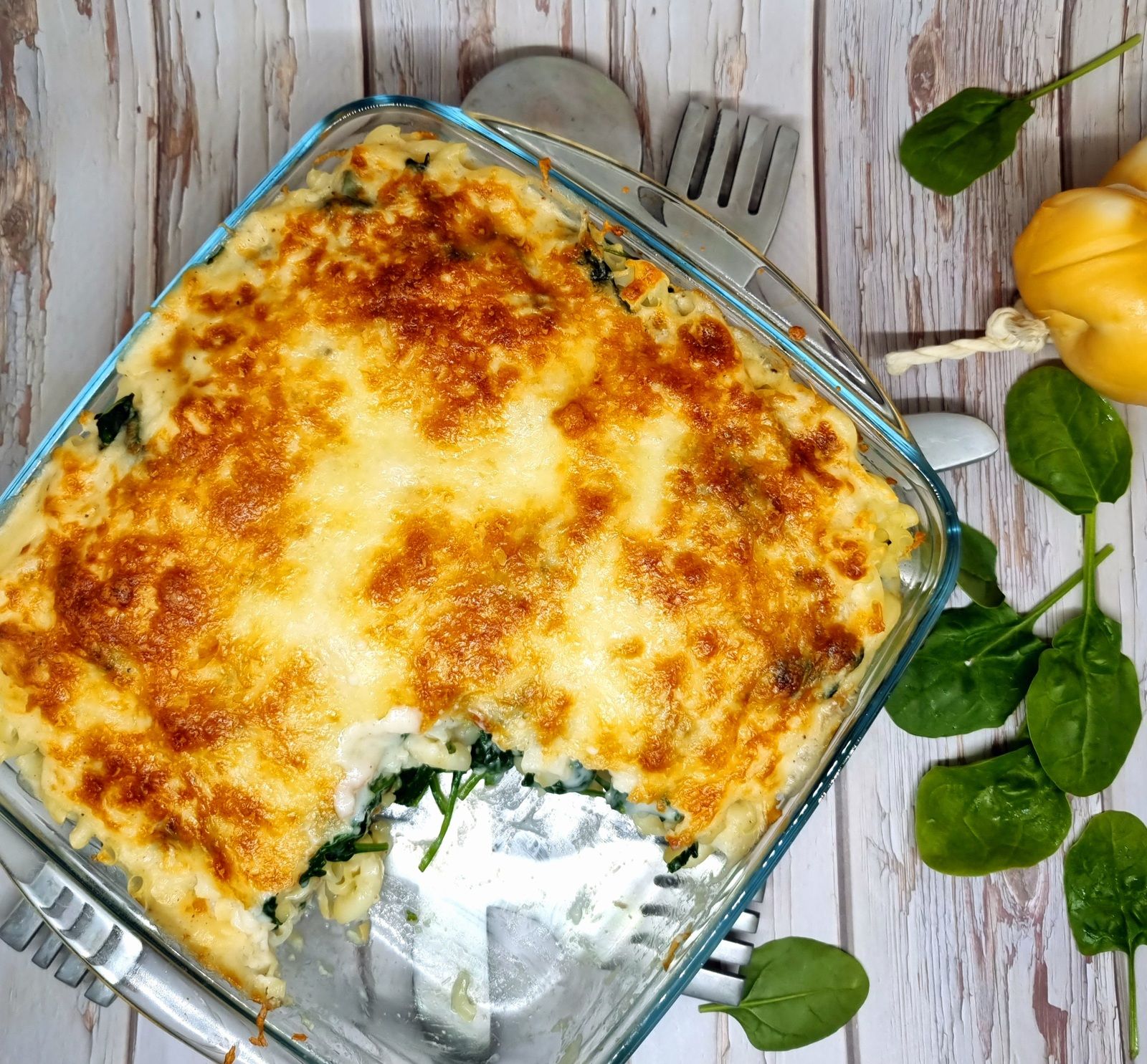 Gratin de pâtes aux épinards et poulet