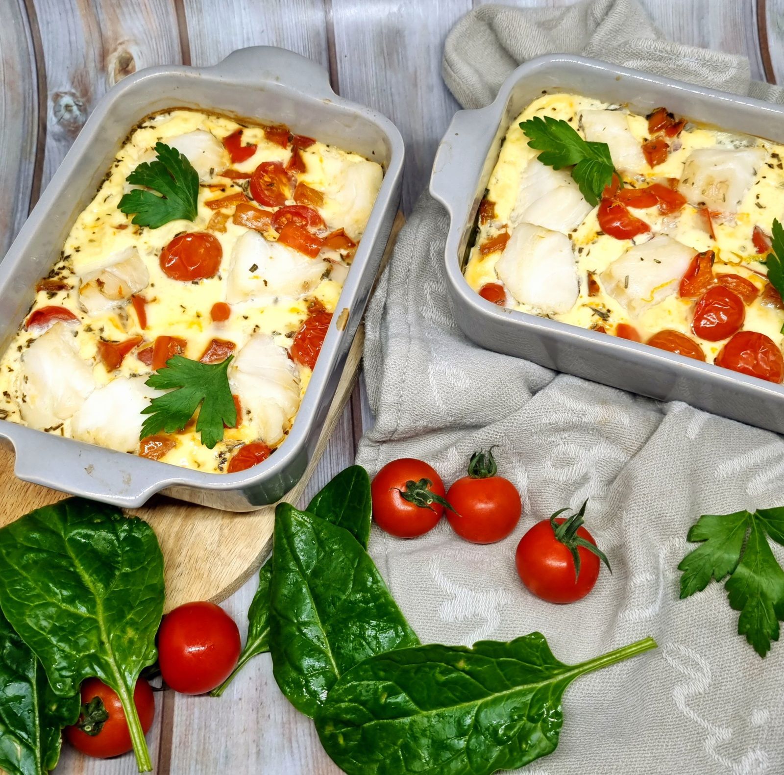 Flans de cabillaud et légumes