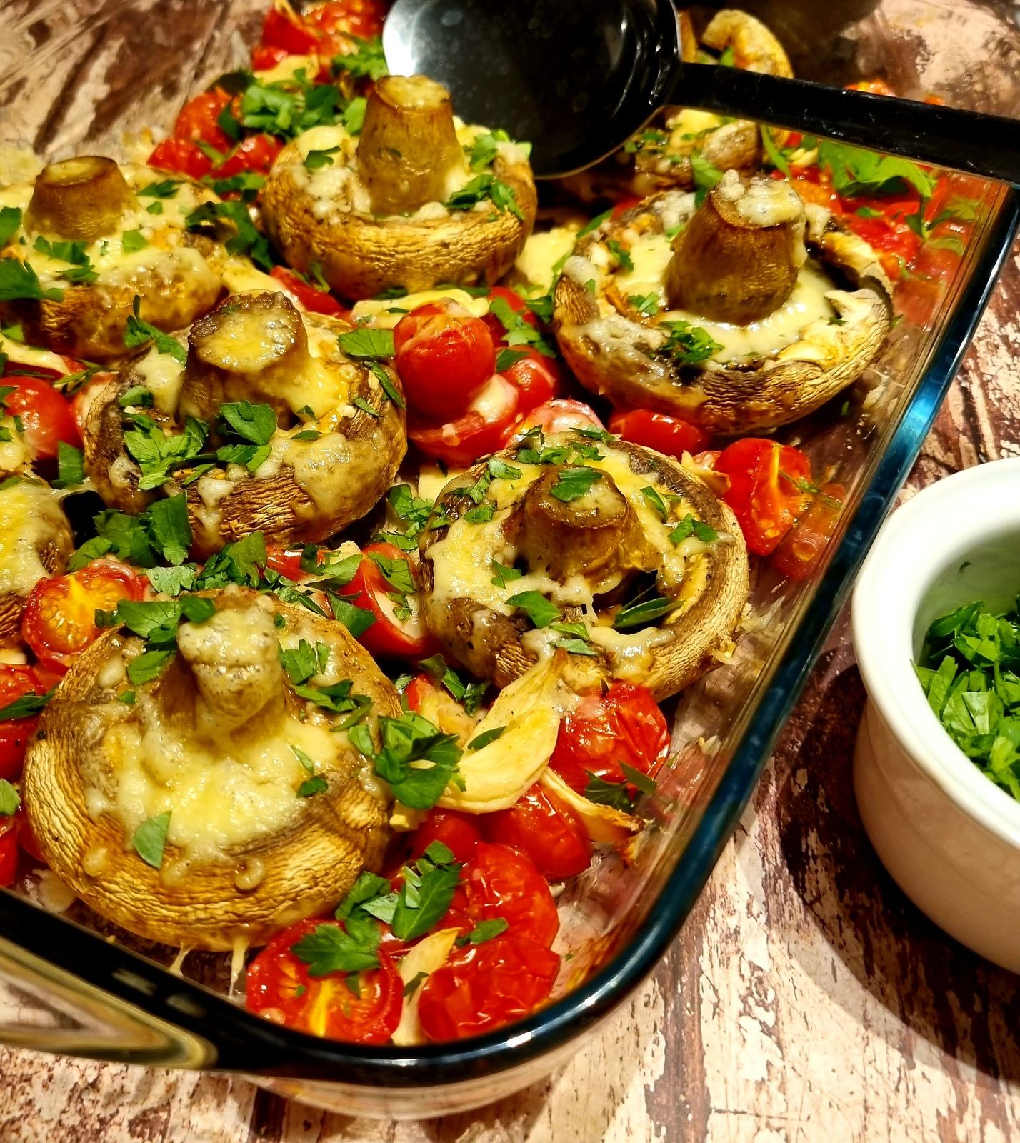 Champignons rôtis et gratinés au cantal